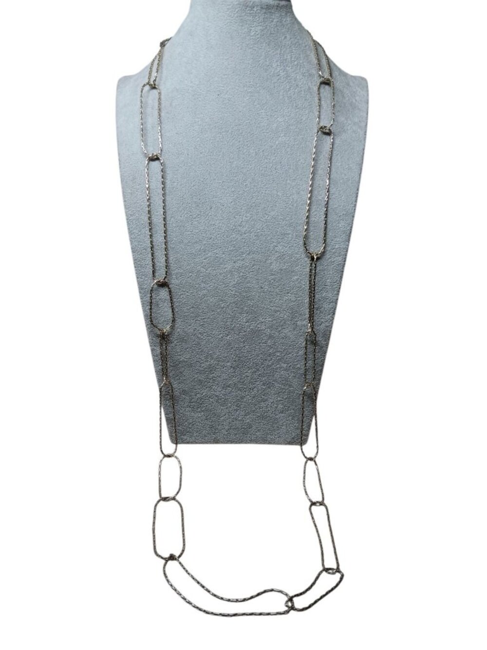 lisa Freed Silver-tone Interlocking Chain Ovals Necklace Long 42"
